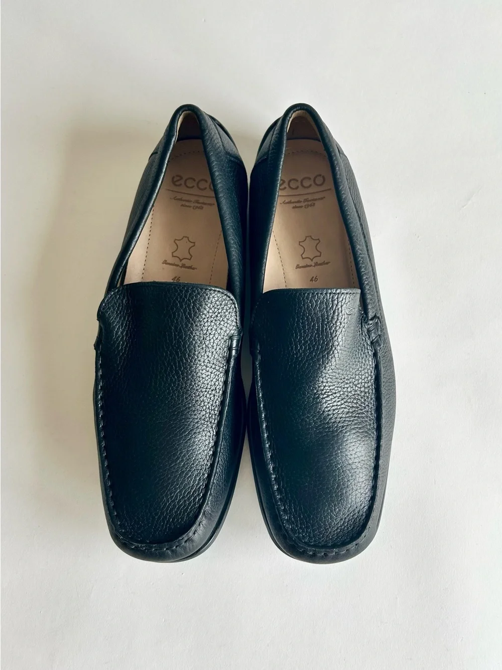 Men’s Ecco Black Genuine Leather Driver Loafers Rubber Outsole size EUR46 US13